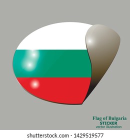 Bright sticker with flag of Bulgaria . Happy Bulgaria day background. Bright button with flag. Vector illustration with white background.