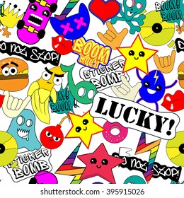 Bright stickers colorful background vector seamless pattern