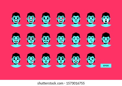 Bright stickers with curly guy emotions