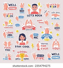 Bright Stickers Design with Positive Saying Vector Set