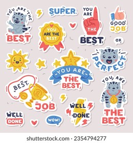 Bright Stickers Design with Positive Saying Vector Set