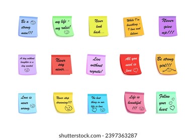 Bright stickers with inspiring phrases. Vector illustration