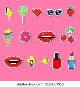 Bright stickers in pop art retro style.