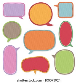 bright stitched speech bubbles isolated on white