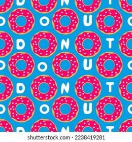 BRIGHT STRAWBERRY DONUTS SEAMLESS PATTERN