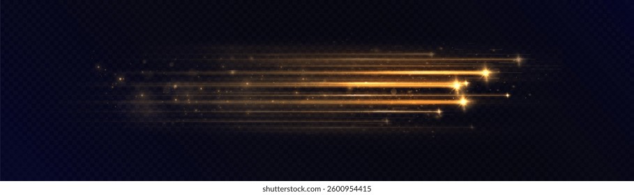 Bright stream of vertical rays of golden glare of flickering lines. Realistic background with 2D effect. City night glow of bright rays.