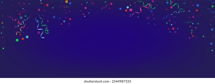 Bright Streamer Celebration Vector Blue Background. Isolated Serpentine Poster. Ribbon Fun Design. Variegated Festive Template.