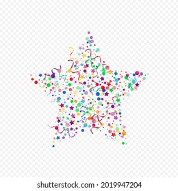 Bright Streamer Paper Vector Panoramic Transparent Background. Decoration Star Plant. Ribbon Festive Illustration. Colored Flying Poster.
