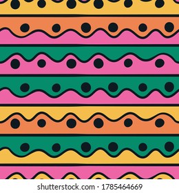 Bright stripe and wave design.. Vector repeat. Great for home decor, wrapping, scrapbooking, wallpaper, gift, kids, apparel. 