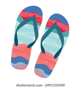 Bright striped beach slates. Summer flip-flops with a bright pattern. Illustrated vector clipart.