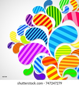 Bright striped colorful curved drops spray on a light background, vector color design, graphic illustration.