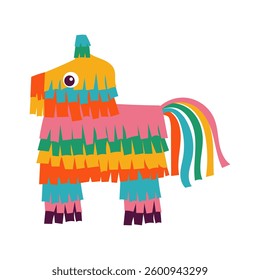 Bright striped colorful pinata isolated on white background. Mexican traditional birthday toy. Vector illustration isolate on white .