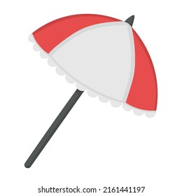Bright striped large beach umbrella. Doodle flat clipart. All objects are repainted.