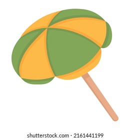 Bright striped large beach umbrella. Doodle flat clipart. All objects are repainted.