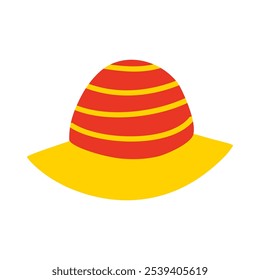 Bright striped red and yellow hat on white background.