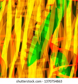 Bright striped seamless texture. Yellow, black, green, red colors. Abstract vector background.