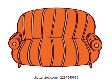 Bright striped sofa. Vector color doodle illustration isolated on white. Design element for illustration, cover.