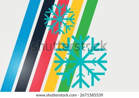 Bright stripes with abstract snowflakes Background for presentation or other visual content.