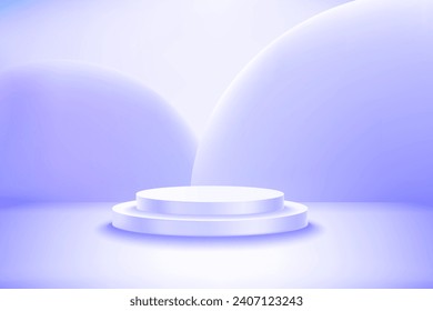 Bright studio with circle podium. Vector 3d illustration with copy space
