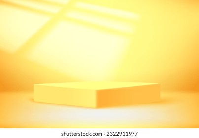 Bright studio with sun flare of the window. 3D vector illusration with shadow overlay effect