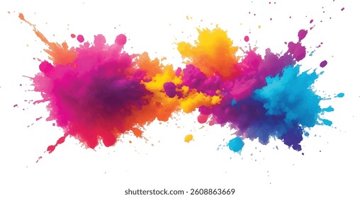 A Bright, Stunning Watercolor Painting of Abstract Stains and Splashes in Rich, Vibrant Colors, Enhanced by Bold Brush Strokes on a Pure White Background for a Contemporary Look.
