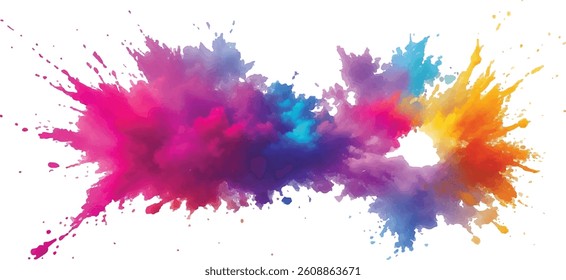 A Bright, Stunning Watercolor Painting of Abstract Stains and Splashes in Rich, Vibrant Colors, Enhanced by Bold Brush Strokes on a Pure White Background for a Contemporary Look.
