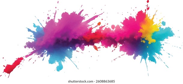 A Bright, Stunning Watercolor Painting of Abstract Stains and Splashes in Rich, Vibrant Colors, Enhanced by Bold Brush Strokes on a Pure White Background for a Contemporary Look.
