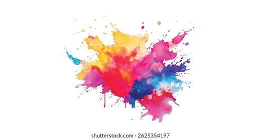 A Bright, Stunning Watercolor Painting of Abstract Stains and Splashes in Rich, Vibrant Colors, Enhanced by Bold Brush Strokes on a Pure White Background for a Contemporary Look.
