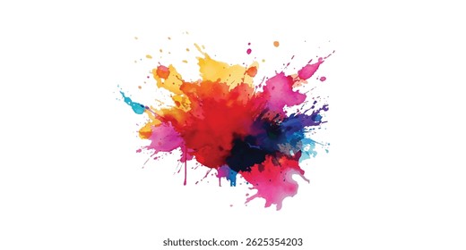 A Bright, Stunning Watercolor Painting of Abstract Stains and Splashes in Rich, Vibrant Colors, Enhanced by Bold Brush Strokes on a Pure White Background for a Contemporary Look.
