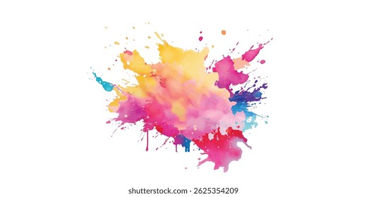 A Bright, Stunning Watercolor Painting of Abstract Stains and Splashes in Rich, Vibrant Colors, Enhanced by Bold Brush Strokes on a Pure White Background for a Contemporary Look.
