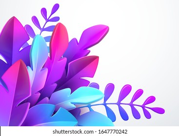 Bright stylish 3D foliage in the style of webdesign neomorphism. Template for advertising banner, flyer, flyer, poster, web page. Vector illustration EPS10