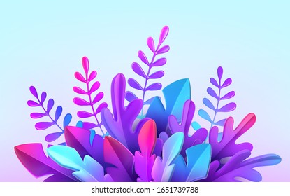 Bright stylish 3D foliage in the style of webdesign neomorphism. Template for advertising banner, flyer, flyer, poster, web page. Vector illustration EPS10