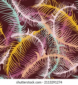 Bright stylish background from colored feathers. The repeating vector texture is suitable for clothing, wallpapers, covers, banners, cards, tiles, paper wrapping, fabrics, invitations and other decor