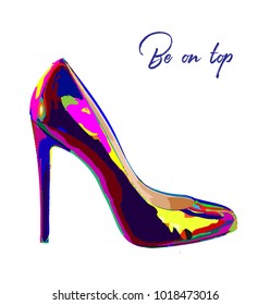 Bright stylish high-heeled shoes. Vector