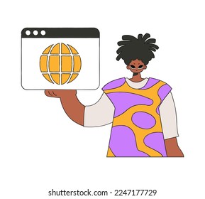 A bright and stylish illustration of a guy using a web browser. Marketing materials.
