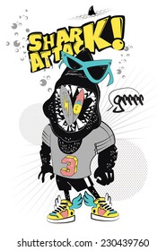bright and stylish print with funny shark