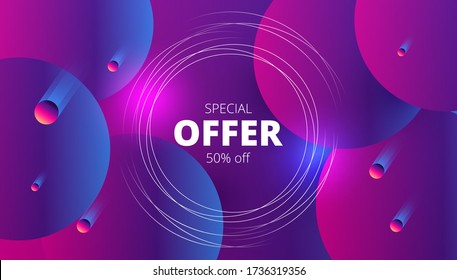 Bright and stylish vector template with volumetric and flat geometric shapes