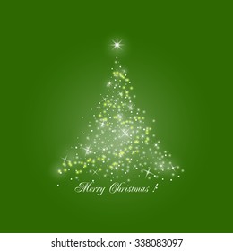 Bright Stylized Christmas Tree of Lights  on Green Background,  Merry Christmas , Vector Illustration