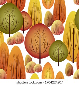 
Bright stylized deciduous forest seamless pattern.