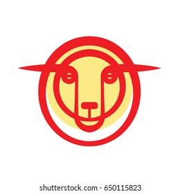 Bright stylized drawing head of golden sheep