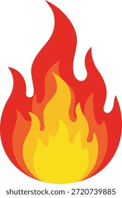 Bright stylized flame with yellow orange and red colors on white background fire heat