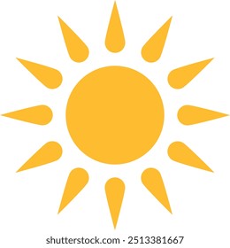 Sol estilizado brillante con los rayos agudos, diseño plano simple para los iconos del Clima o los temas de la naturaleza