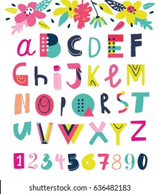 Bright summer ABC with numbers and flowers.