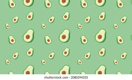 Bright summer avocado fruit seamless pattern background with flowers, leaves and blossoms