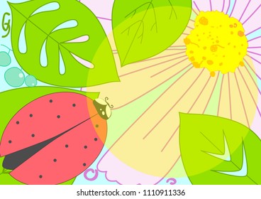 bright summer background with flower and ladybug