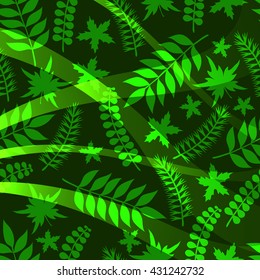 Bright summer background. Green leaves. Vector illustration.
