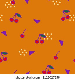 Bright summer background, line art, cherries. Seamless pattern.