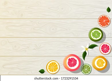 bright summer background with slices of colorful fruits top view