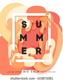 Bright summer background in the style of paper vague paint. Summer poster