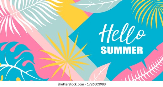 bright summer background with tropical leaves